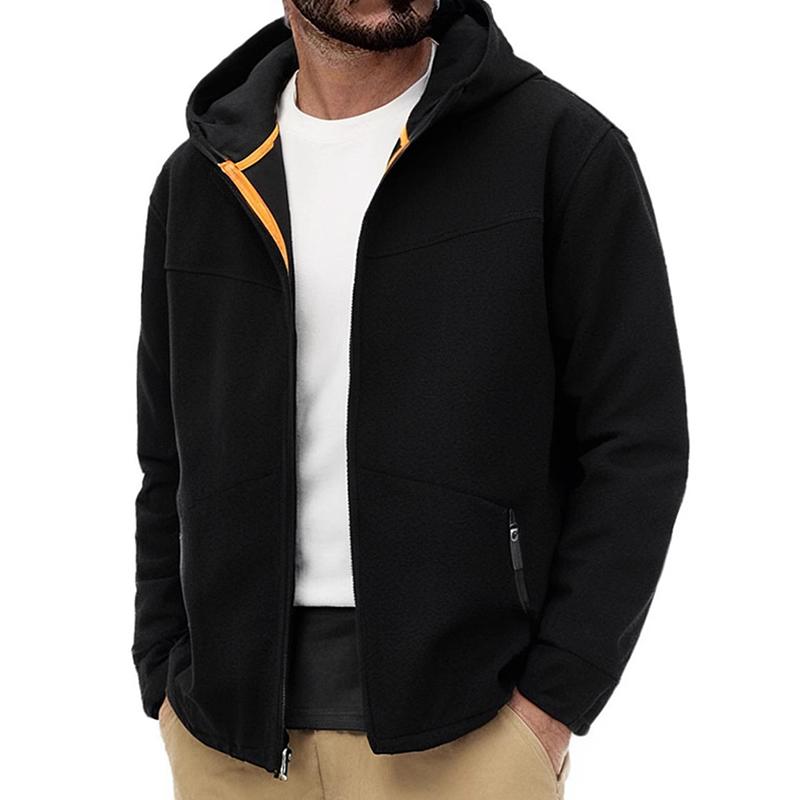 Men's Solid Color Plush Hooded Zipper Casual Jacket 9261105053880