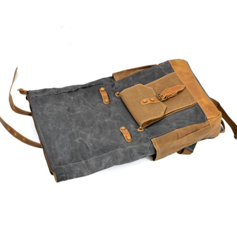 Men's Vintage Contrast Waterproof Canvas Multi-Pocket Backpack 9262190592184
