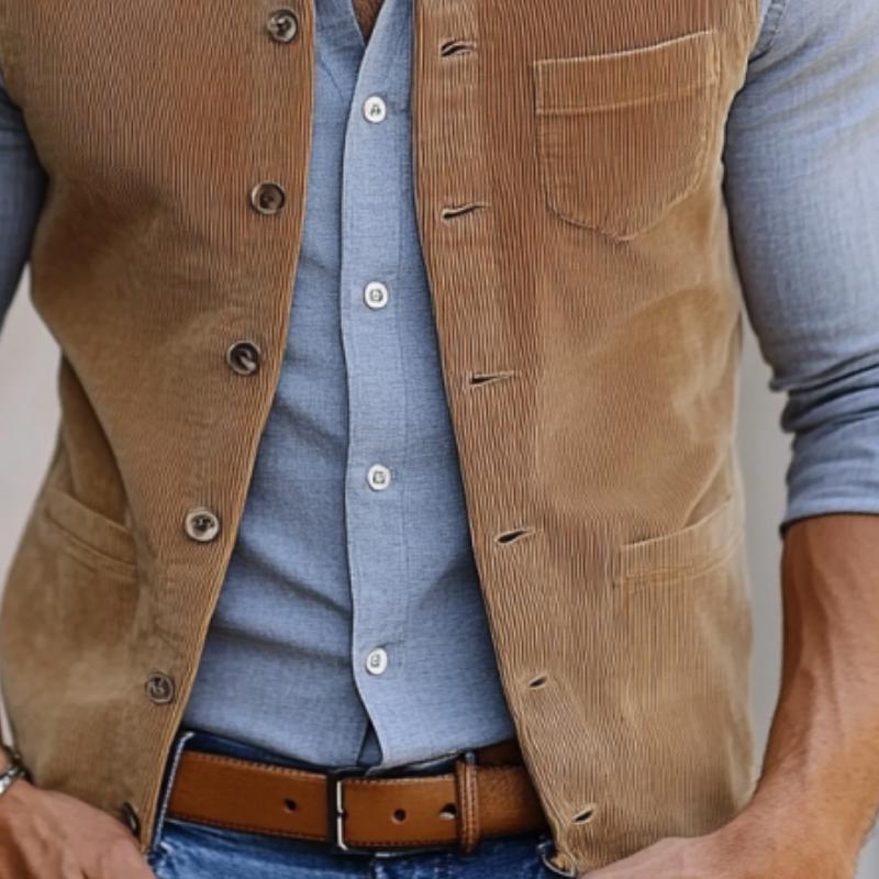 Men's Vintage Corduroy Single Breasted Multi-Pocket Vest 9887362384056