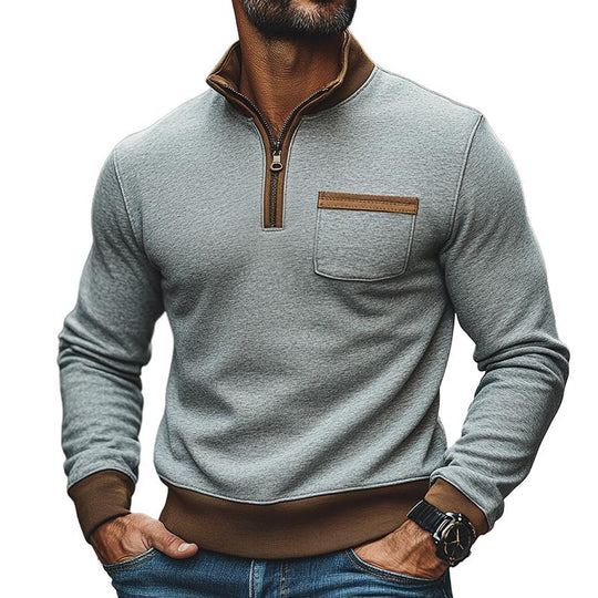 Men's Retro Casual Colorblock Zipper Neck Sweatshirt 9873517510840