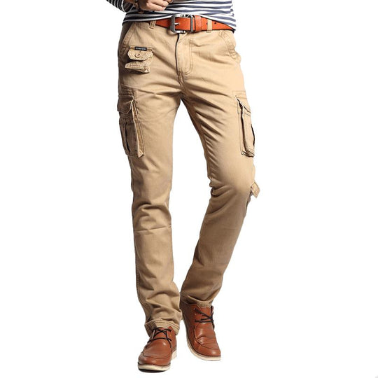 Men's Solid Multi-pocket Cotton Slim Cargo Pants 9261763395768