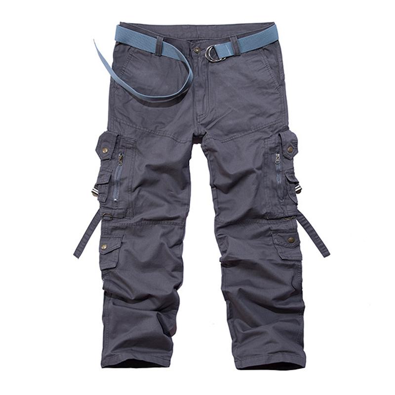 Men's Solid Cotton Multi-pocket Straight Cargo Pants 9261768278200