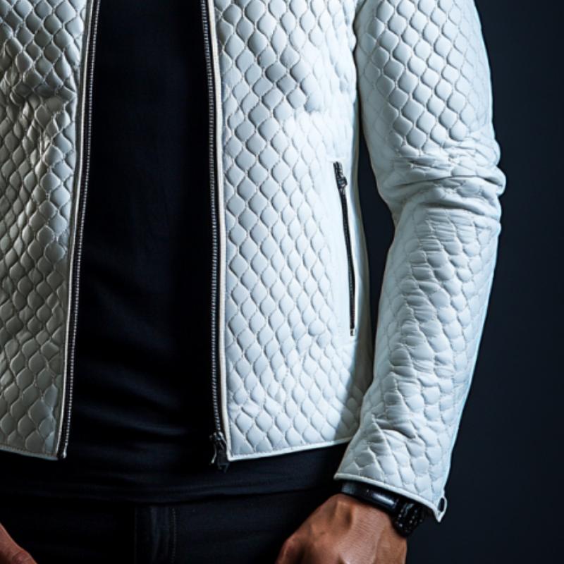 Men's Fashion Casual Diamond Texture Slim Fit Leather Jacket 9877641986232
