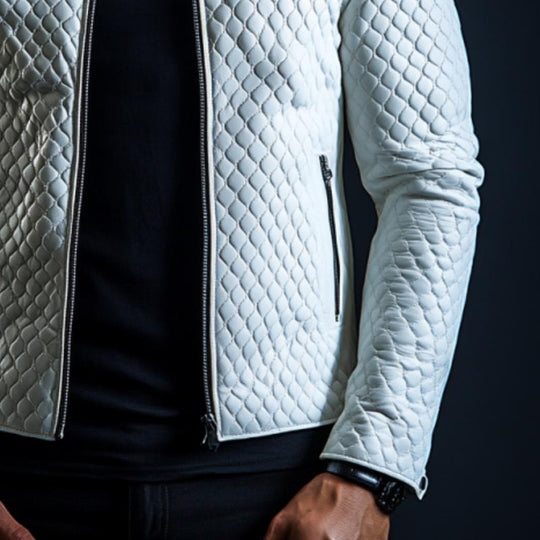 Men's Fashion Casual Diamond Texture Slim Fit Leather Jacket 9877641986232