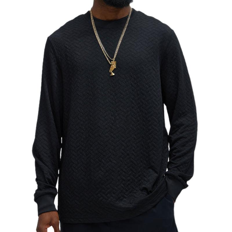 Men's Casual Loose Round Neck 3D Embossed Long Sleeve Sweatshirt 9883356889272