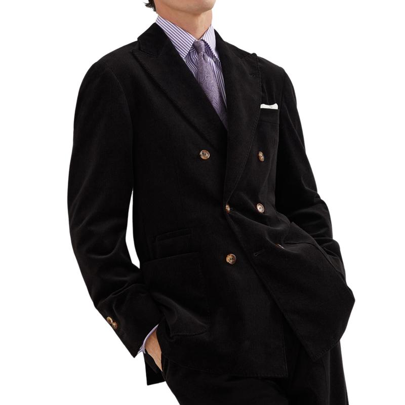 Men's Fitted Classic Corduroy Double-breasted Blazer 9882785022136