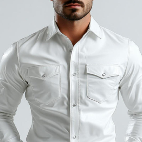 Men's Classic Casual Slim Fit Leather Long Sleeve Shirt 9877925593272