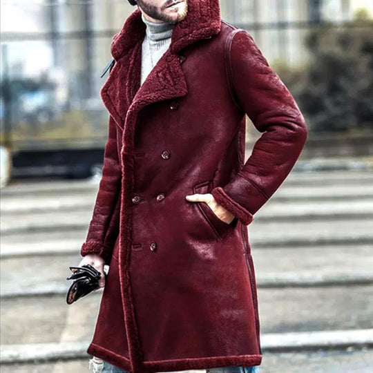 Men's Suede Stitching Plush Mid-Length Coat 9261105119416