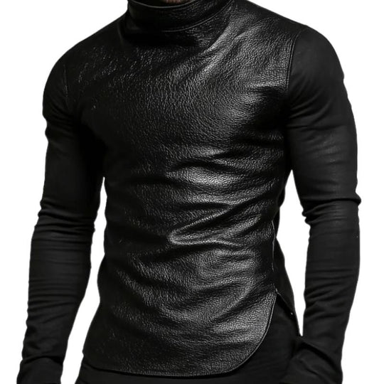 Men's Turtleneck Leather Sweatshirt 9887361827000