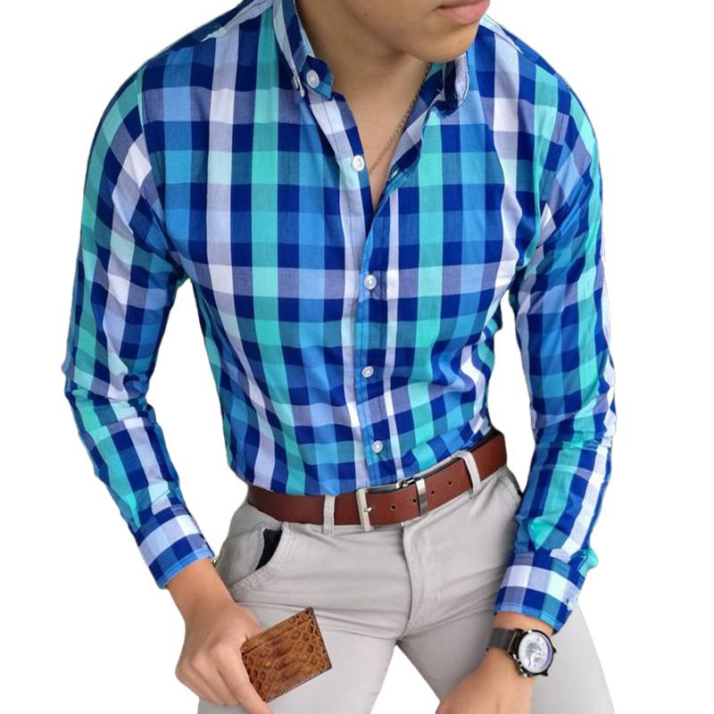 Men's Vintage Casual Plaid Button Lapel Long Sleeve Shirt 9888006897848