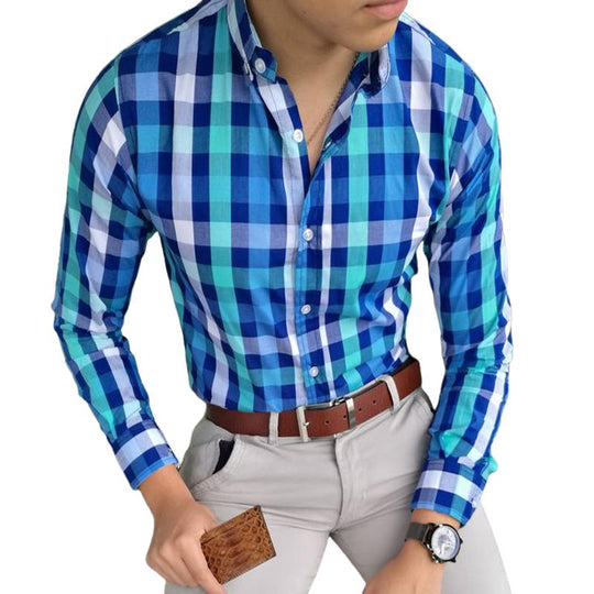 Men's Vintage Casual Plaid Button Lapel Long Sleeve Shirt 9888006897848