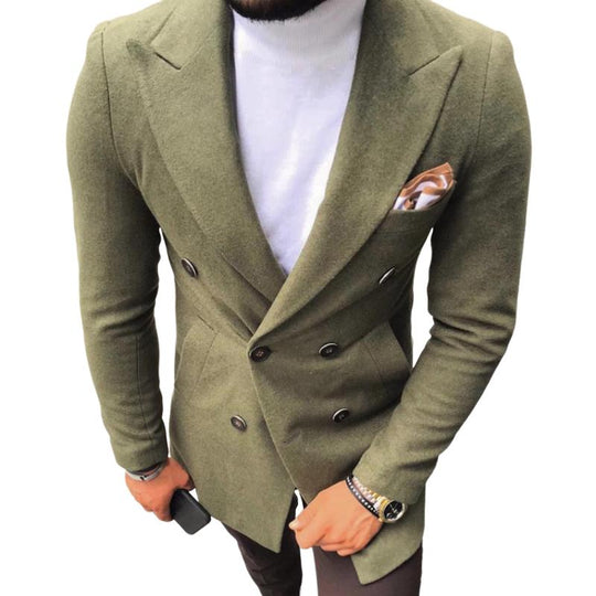 Men's Retro Casual Solid Color Mid-Length Double-Breasted Coat 9261108723896