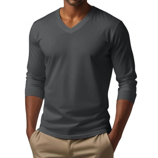 Men's Casual V-neck Cotton Blended Slim Fit Long Sleeve T-shirt 9261117997240