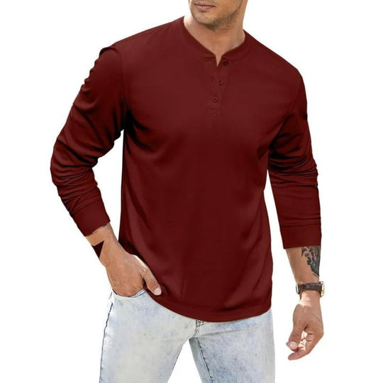 Men's Casual Henley Collar Loose Long Sleeve T-Shirt 9261139624120