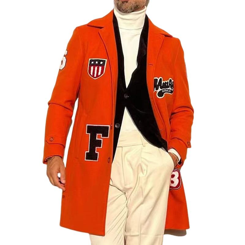Men's Lapel Mid-length Lettered Coat 9261111771320