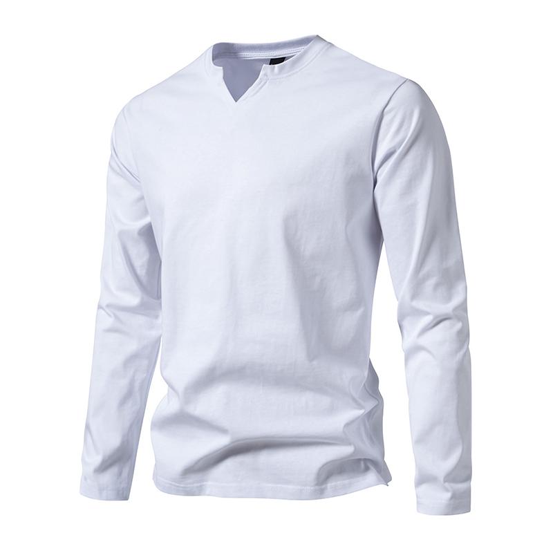 Men's Solid Color Cotton V Neck Long Sleeve Casual T-shirt 9261139656888