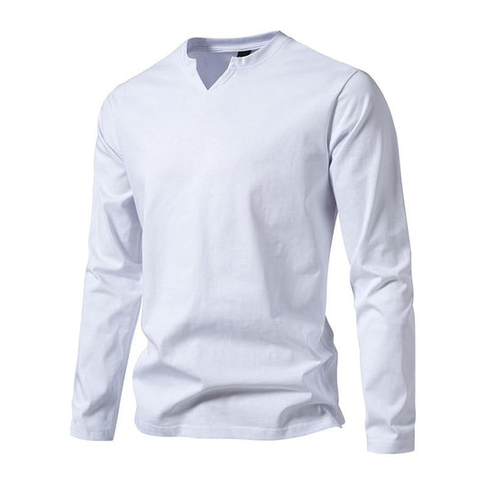 Men's Solid Color Cotton V Neck Long Sleeve Casual T-shirt 9261139656888