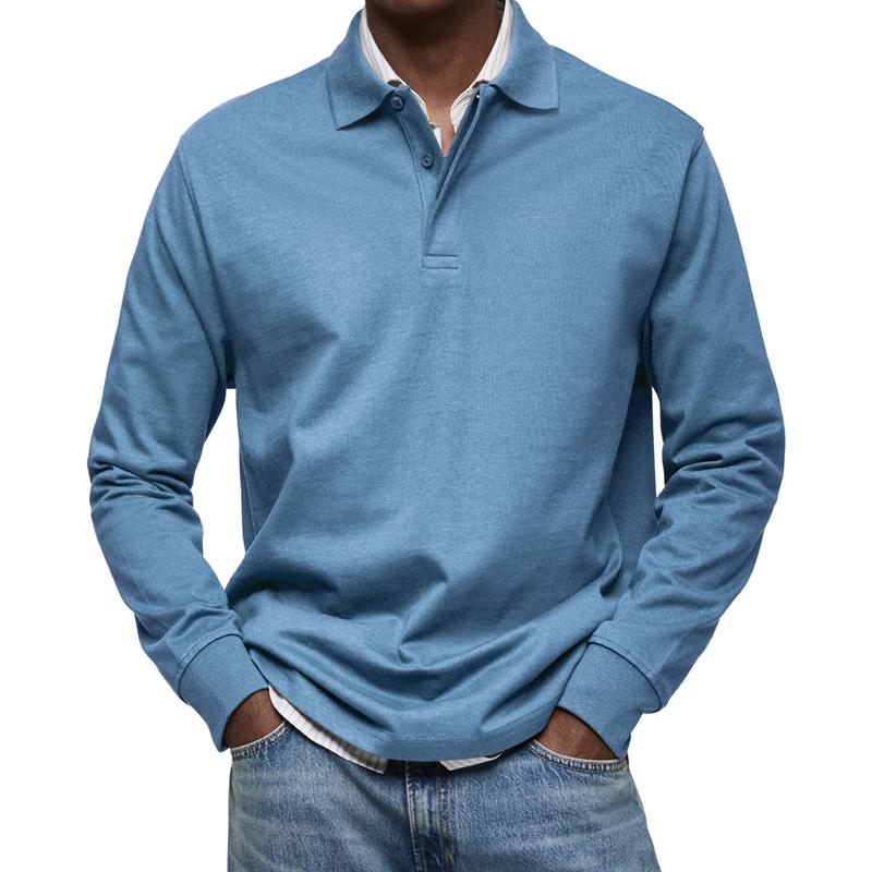 Men's Solid Color Lapel Long Sleeve Polo Shirt 9877927690424