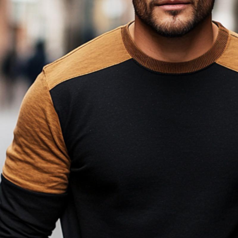 Men's Retro Casual Colorblock Crew Neck Long Sleeve T-Shirt 9261141786808
