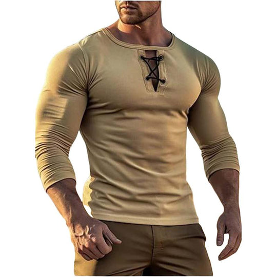 Men's Classic Casual Slim Fit Drawstring Round Neck Long Sleeve T-Shirt 9261141557432