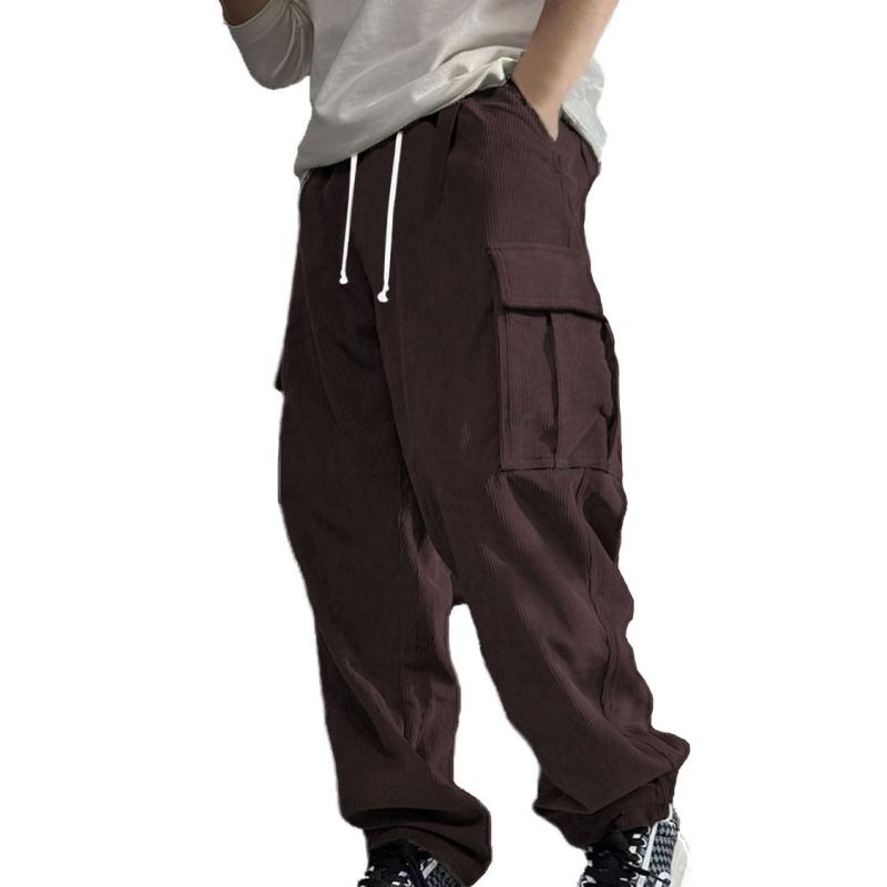 Men's Solid Corduroy Loose Pocket Cargo Pants 9261766639800