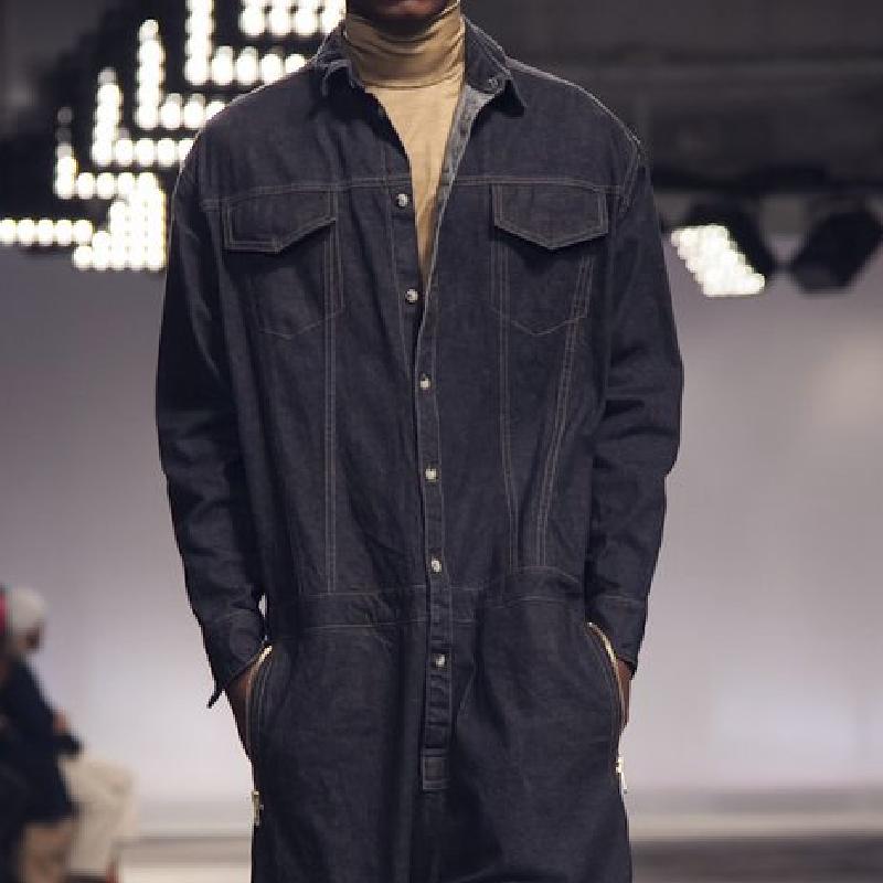 Men's Fashion Lapel Single Breasted Multi-Pocket Loose Denim Jumpsuit 9877217607864