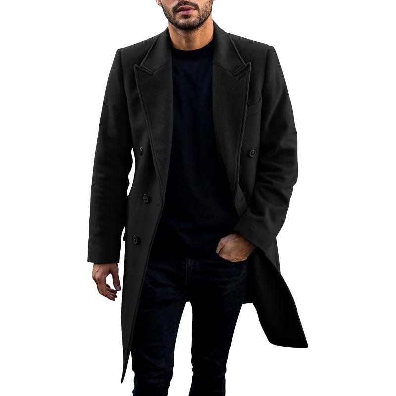 Men's Casual Solid Color Lapel Double Breasted Coat 9261112328376