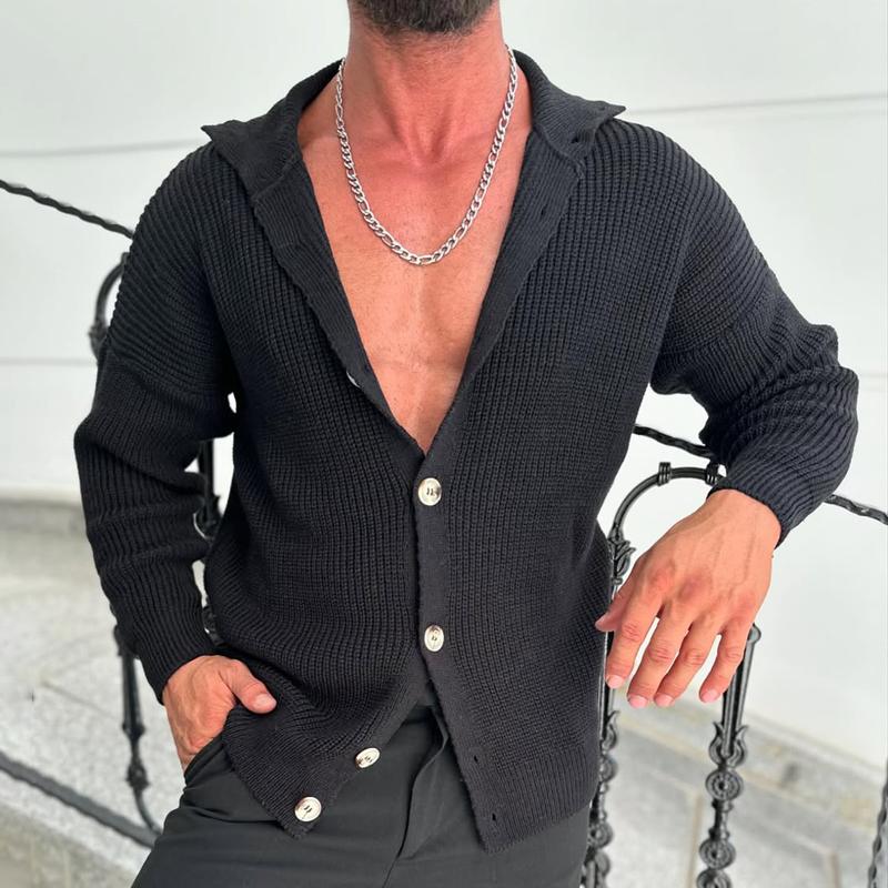 Men's Fashion Solid Color Lapel Single Breasted Knit Cardigan 9268188479672