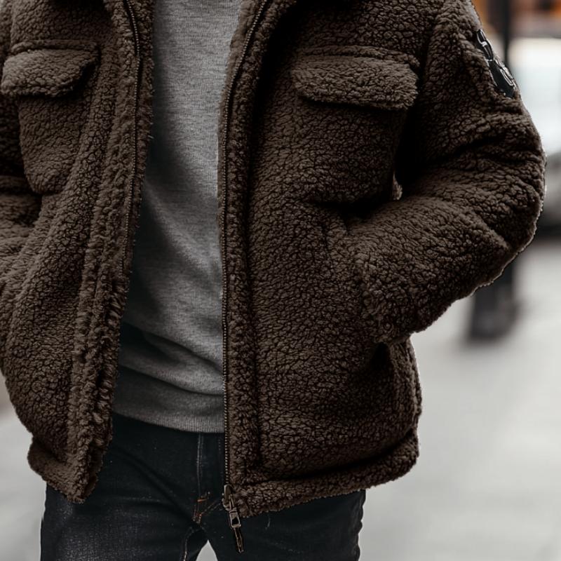 Men Fashion Lambswool Warm Multi-Pocket Lapel Coat 9261109280952