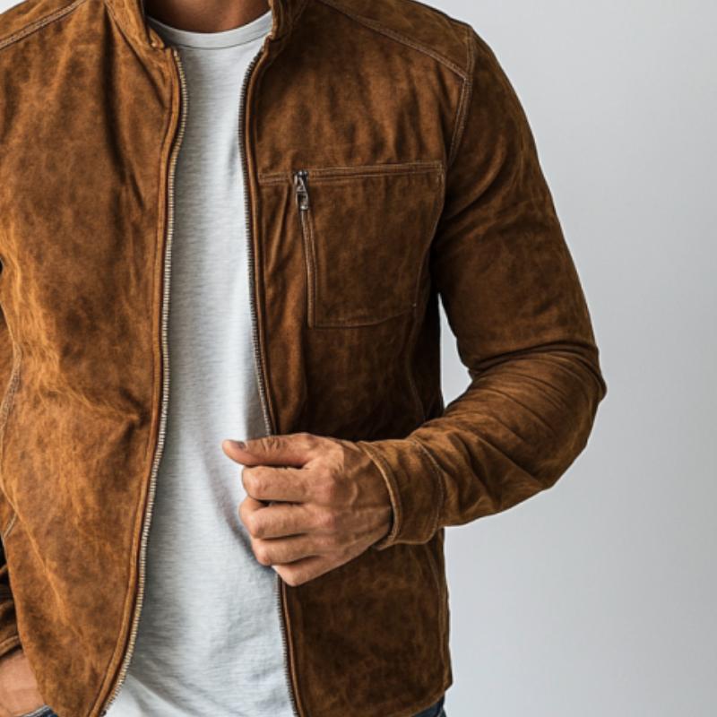 Men's Fashion Casual Suede Zipper Stand Collar Jacket 9880240357560