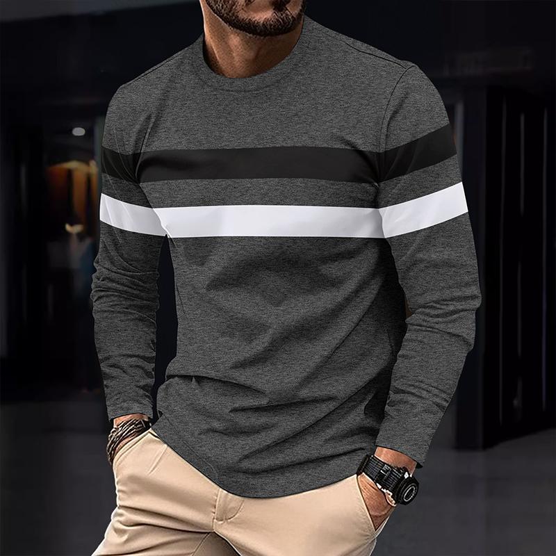 Men's Colorblock Striped Round Neck Long Sleeve Casual T-shirt Dtt25081918