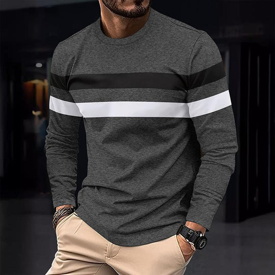 Men's Colorblock Striped Round Neck Long Sleeve Casual T-shirt Dtt25081918