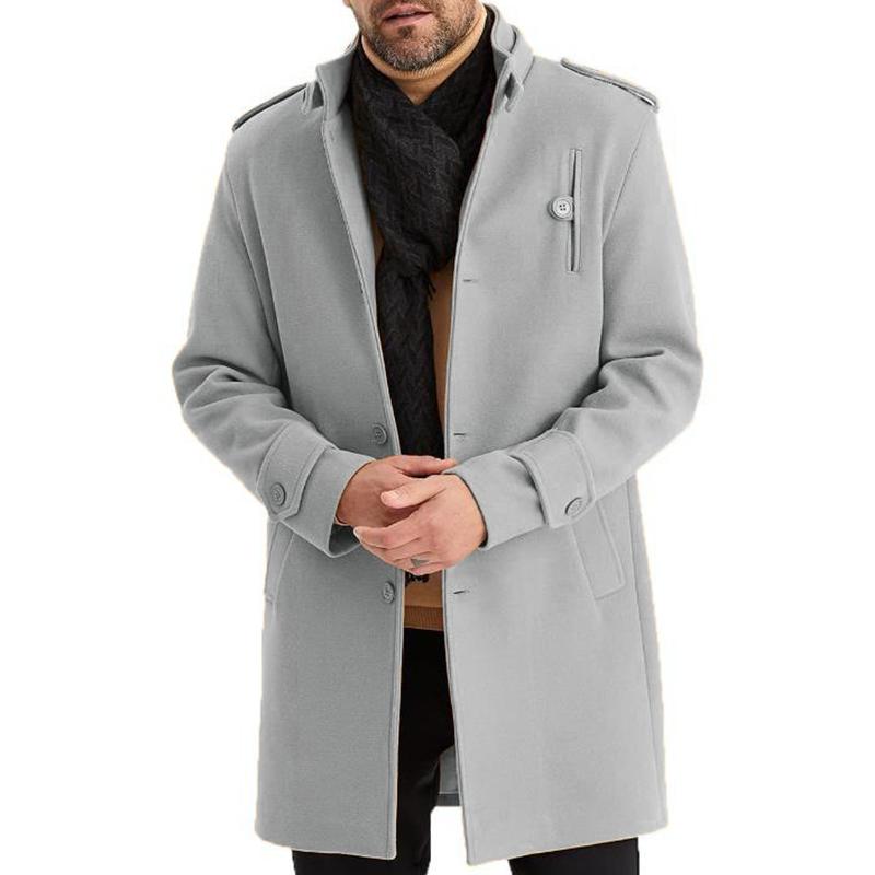 Men's Fashion Solid Color Stand Collar Single Breasted Mid-length Coat 9261106266296