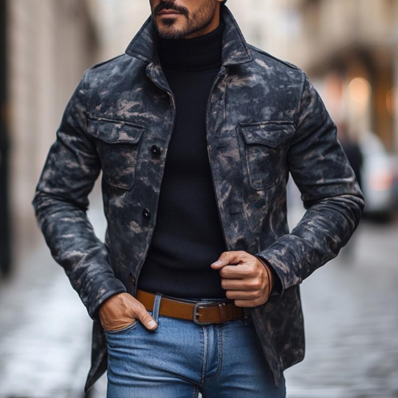 Men's Fashion Camouflage Wool Blended Lapel Single Breasted Short Coat 9261105381560
