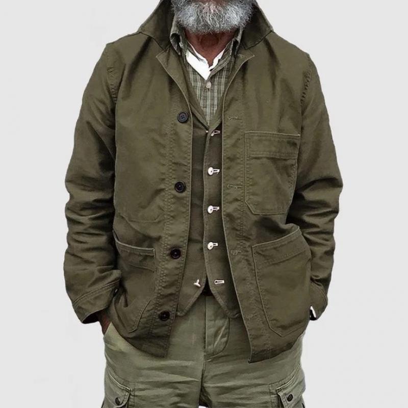 Men's Classic Retro Lapel Multi-Pocket Work Jacket Dtt25081904