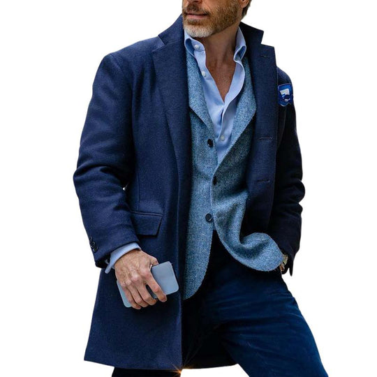 Men's Casual Retro Solid Color Lapel Mid-length Coat 9261111640248