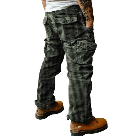 Men's Solid Corduroy Multi-pocket Straight Cargo Pants 9261766901944