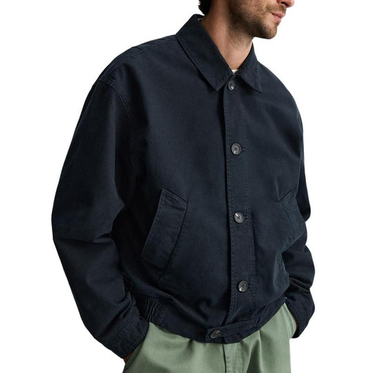 Men's All-match Navy Blue Lapel Canvas Jacket 9886819451064