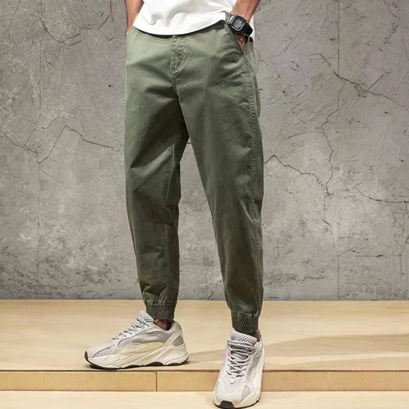 Men's Solid Color Elastic Waist Casual Cargo Pants 9261766738104