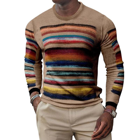 Men's Retro Casual Geometric Print Round Neck Long Sleeve T-Shirt 9261135724728