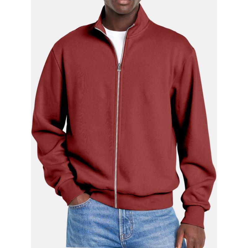 Men's Solid Color Zipper Stand Collar Long Sleeve Sweatshirt Jacket 9261085262008