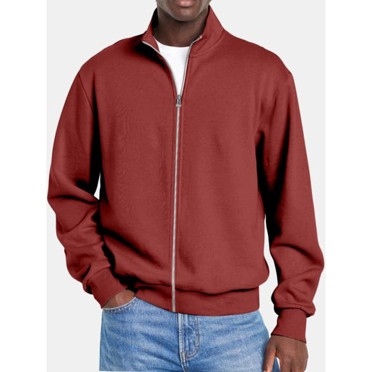 Men's Solid Color Zipper Stand Collar Long Sleeve Sweatshirt Jacket 9261085262008