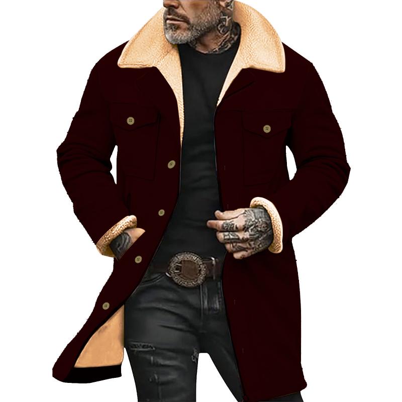 Men's Solid Color Printed Button Patchwork Coat 9261105971384