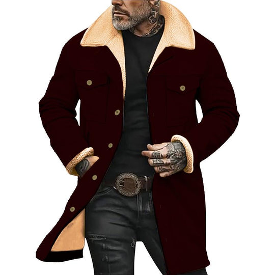 Men's Solid Color Printed Button Patchwork Coat 9261105971384