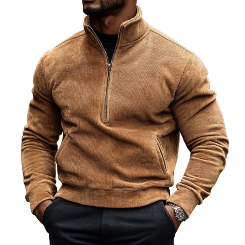 Men's Classic Casual Stand Collar Zipper Corduroy Polo Shirt 9885839261880