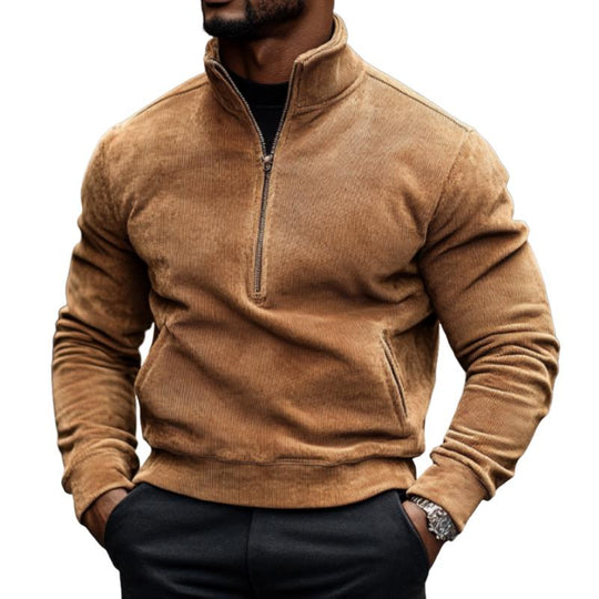 Men's Classic Casual Stand Collar Zipper Corduroy Polo Shirt 9885839261880