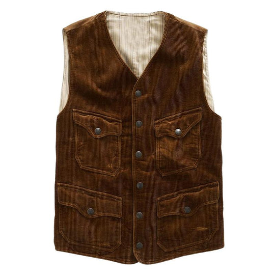 Men's Vintage Corduroy V-Neck Vest 9885838311608