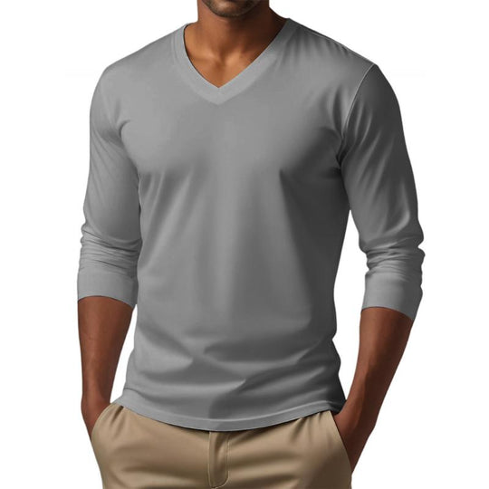 Men's Casual V-neck Cotton Blended Slim Fit Long Sleeve T-shirt 9261117997240