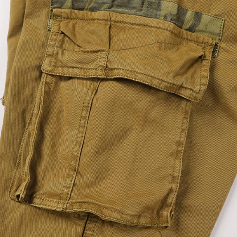 Men's Casual Cotton Washed Colorblock Multi-Pocket Work Pants 9261769654456