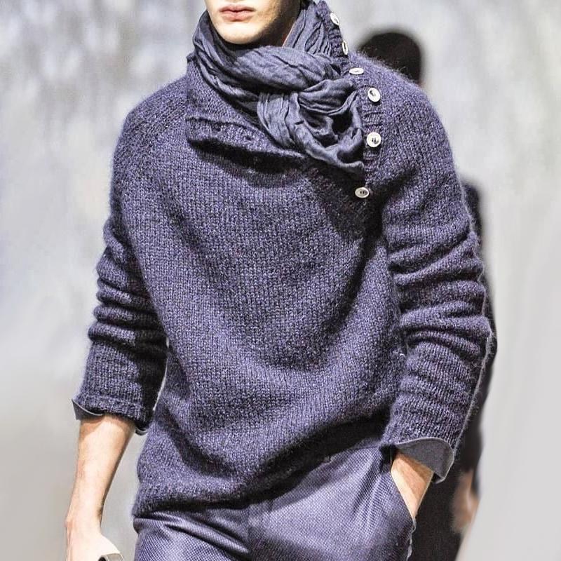 Men's Solid Color Buttons Collar Long Sleeve Sweater 9262176796856